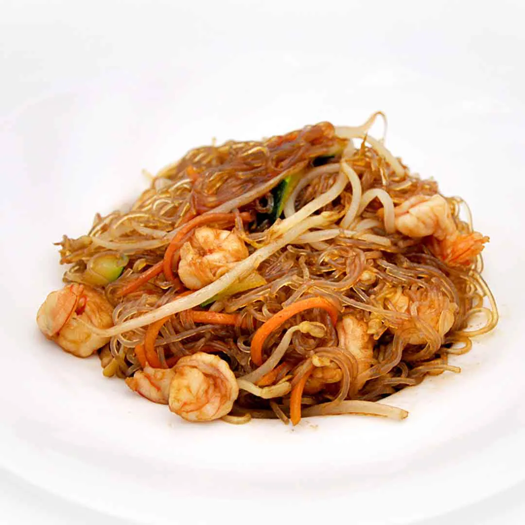 Spaghetti di soia con gamberi