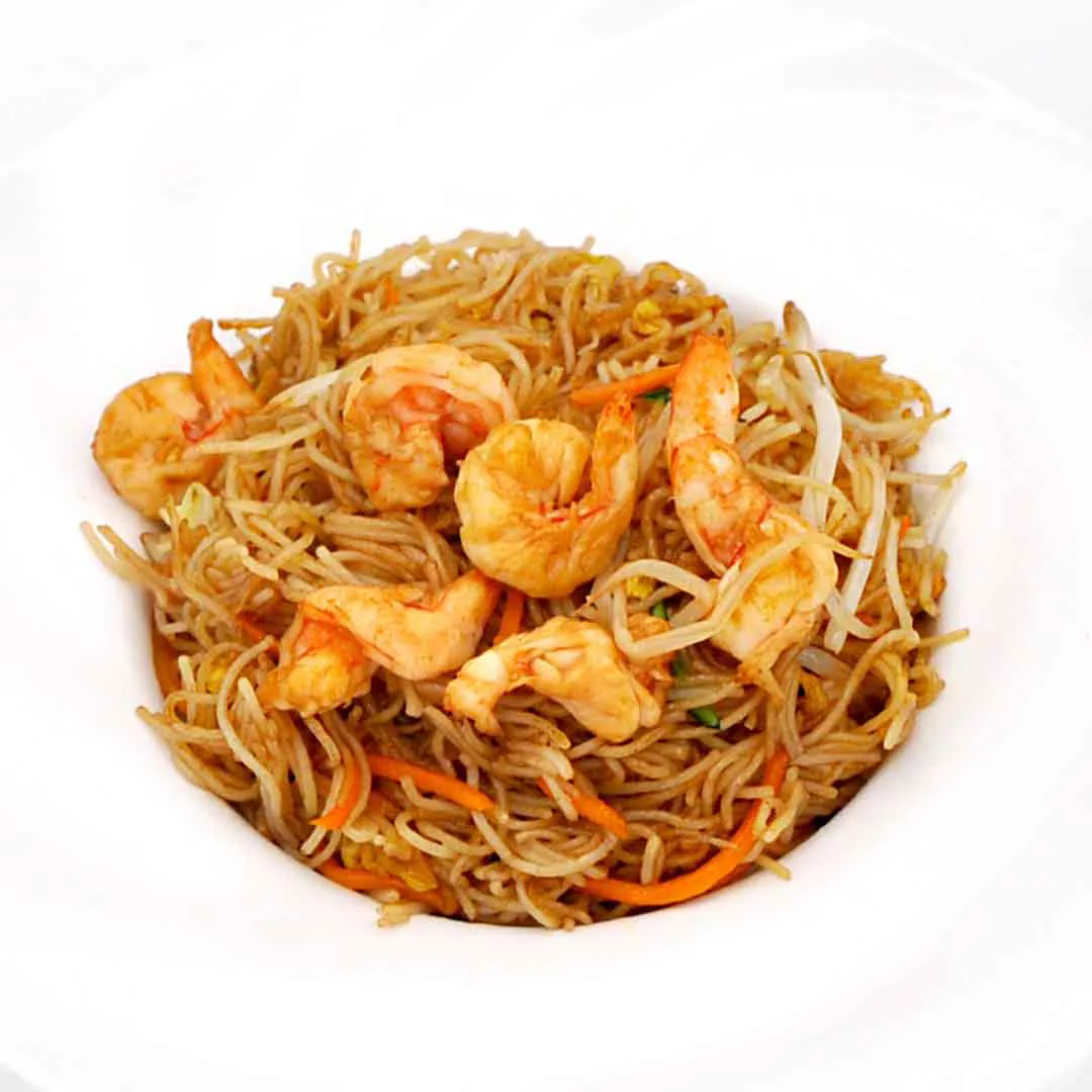 Spaghetti di riso con gamberi