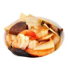 Gamberi con funghi e bambù